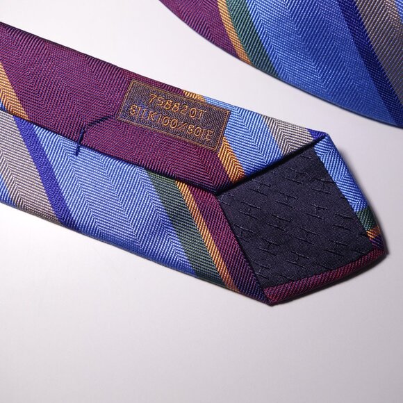 Hermes Paris Multicolor Striped 100% Silk Tie Made In France - Picture 6 of 7